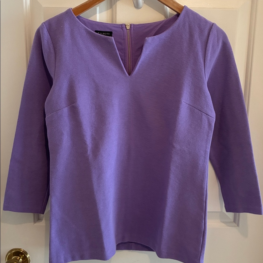 Talbots Lavender Ribbed Top with Exposed Zipper on Back, XS, Cotton Spandex